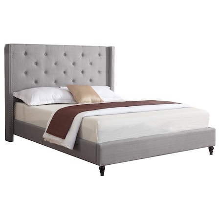 Kd Gabinetes Valentina Upholstered Linen Blend Wingback Platform King Bed, Grey KD2205451